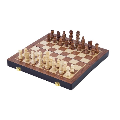 [150204] Ajedrez de Madera Maciza Lujo Engelhart – Tablero Plegable 38,5 cm | Juego de Estrategia