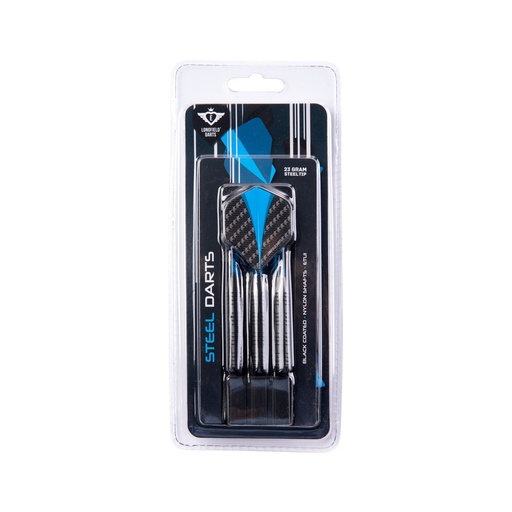 [62026] Dardos Longfield steeltip 23 g negros (barril coated) con estuche