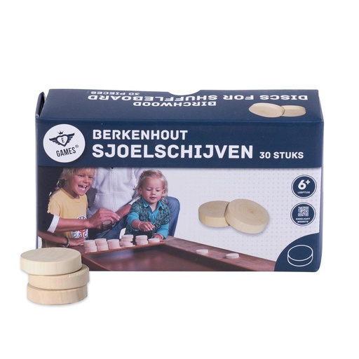 [340654] Set Sjoelschijven Berkenhout Groot: 30 discos de teix holandés 52 mm