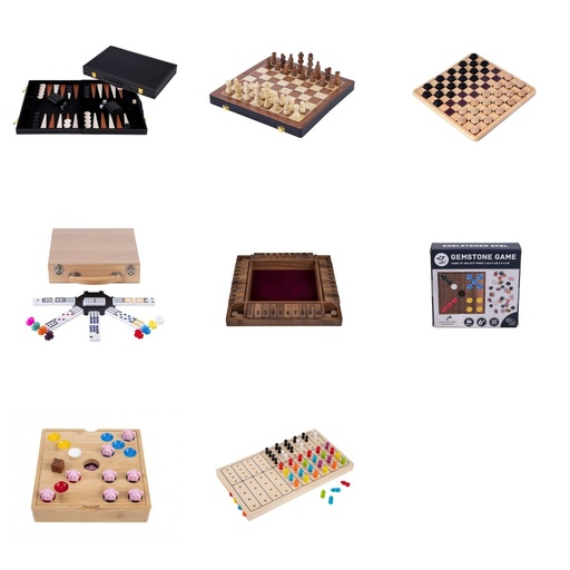 [LOTE-M3] Lote Empresas Sala de descanso: backgammon, ajedrez, damas, dominó y juegos de madera de uso libre (6+)