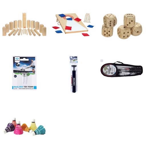 [LOTE-F4] Lot Escoles d'animació Joc tradicional i exterior: kubb, cornhole, daus gegants i bàdminton (5+)