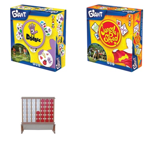 [LOTE-N2] Lot Animacions Jocs gegants: Quatre en Ratlla XXL de fusta, Dobble Giant i Jungle Speed Giant (4+)