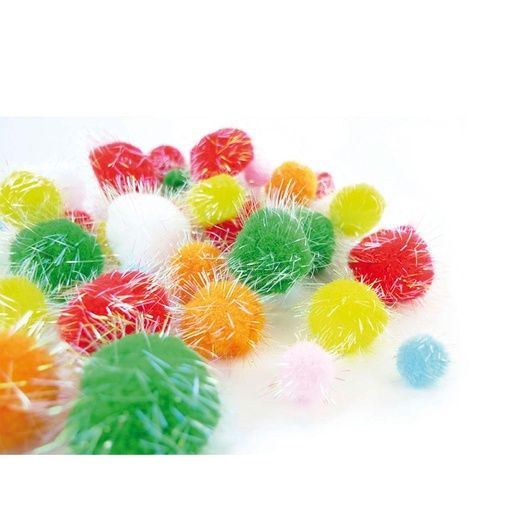 Pompones brillantes de colores y medidas surtidas: unas 200 unidades