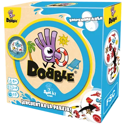 Dobble Impermeable – Juego de Observación Resistente al Agua para Entornos Exteriores | Desde 6 Años, 2–8 Jugadores | Ideal para Colonias, Playas o Campamentos al Aire Libre